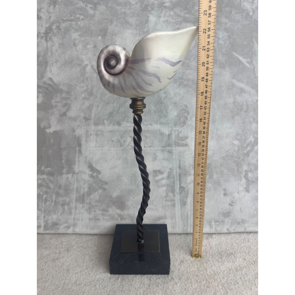 Nautilus Shell Candle Holder Twisted Bronze‎ Stem Marble Base A0057 2544 22in